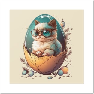 Funny Cat In The Egg - Humor Birthday Gift ideas For Women Cat Owner Posters and Art
